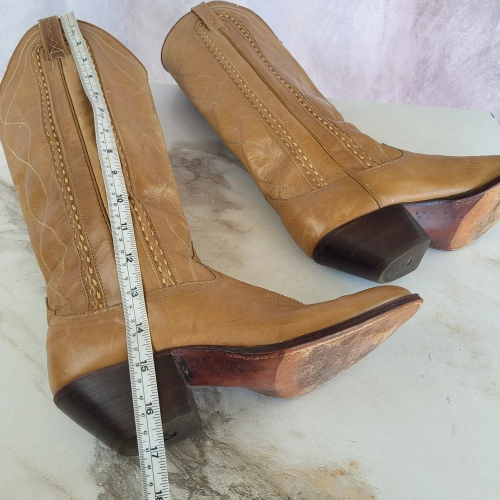 Dan Post Classic Knee High Western CowboyBoots Tan Women's Size 8 C